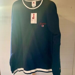 Champion Navy Blue Script Logo Crewneck Sweatshirt Men Size L